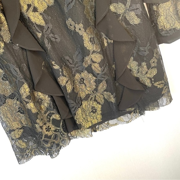 For Love & Lemons Floral Lace Ruffle Black & Gold Dress - Picture 7 of 11